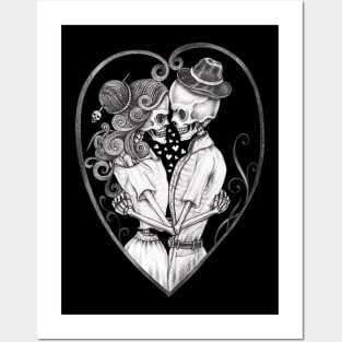 Skeleton lovers in love vintage heart art. Posters and Art